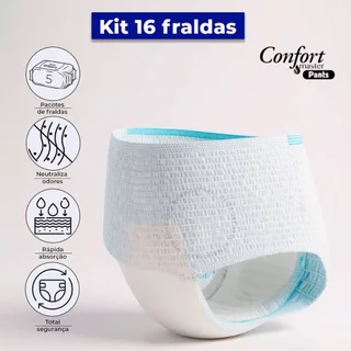 Kit 16 Fraldas Geriátrica Calcinha/Cueca Descartável Unissex Pacote Confort Master Pants
