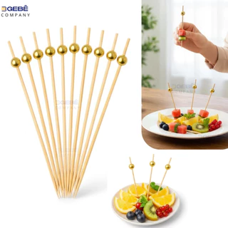 Kit 100 Palitos de Bambu Decorados Para Petiscos Dourado e Branco - Aniversários Casamentos Festas