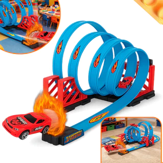 Pista de Corrida Radical com 4 Loopings 360° + Carrinho Fricção – Tipo Hot Wheels, 24 Peças