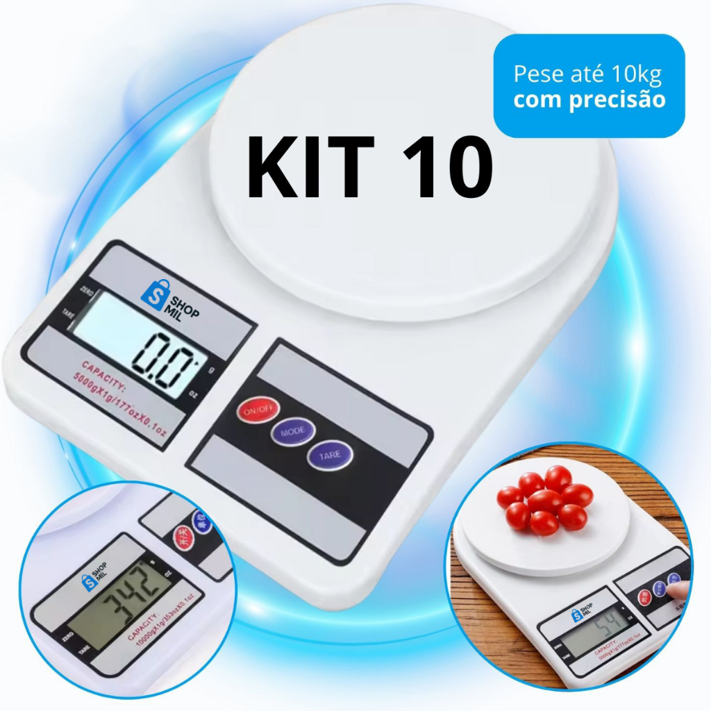 Kit 10 Balança Digital Cozinha 10kg Precisão Uso Doméstico Profissional Tara Dieta Treino