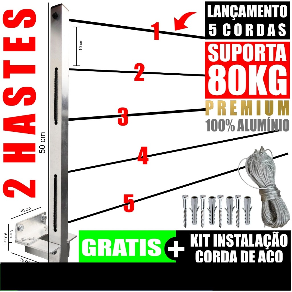 Varal de Parede Retrátil 100% Aluminio Reforçado Suporta 80kg