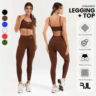 Conjunto Top e Legging Fitness Feminino ZERO TRANSPARÊNCIA Academia Conforto Corrida Suplex Premium Yoga Modelagem com C