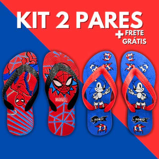 Kit 2 Pares Chinelo Sandália Masculino Infantil Calçado Menino Antiderrapante Confortável Estampas Super Heróis Sonic