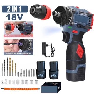 Parafusadeira Furadeira 18V 2 Baterias Impacto Elétrico Com Acessórios Bivolt