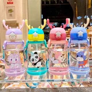 Garrafa Infantil Alce com Alça e Canudo Antivazamento - Material Seguro para Meninos e Meninas