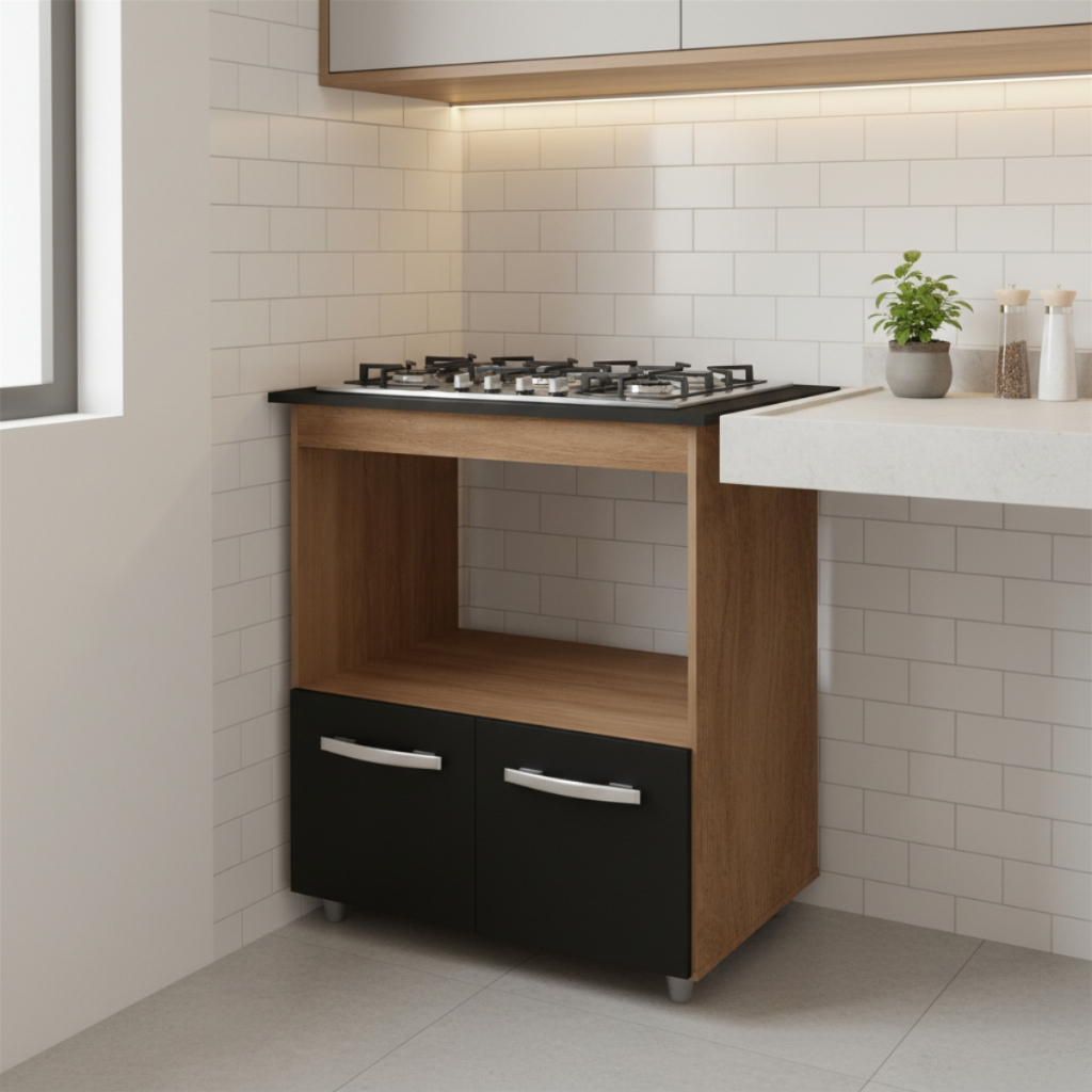 Gabinete Cozinha Elisa Cooktop 5 Bocas Forno Savana Preto | Shopee Brasil