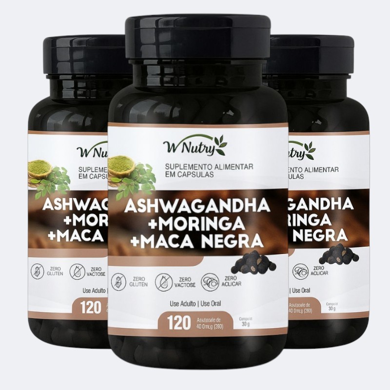 Ashwagandha + Moringa + Maca Peruana Negra 100% Puro 500mg | Shopee Brasil