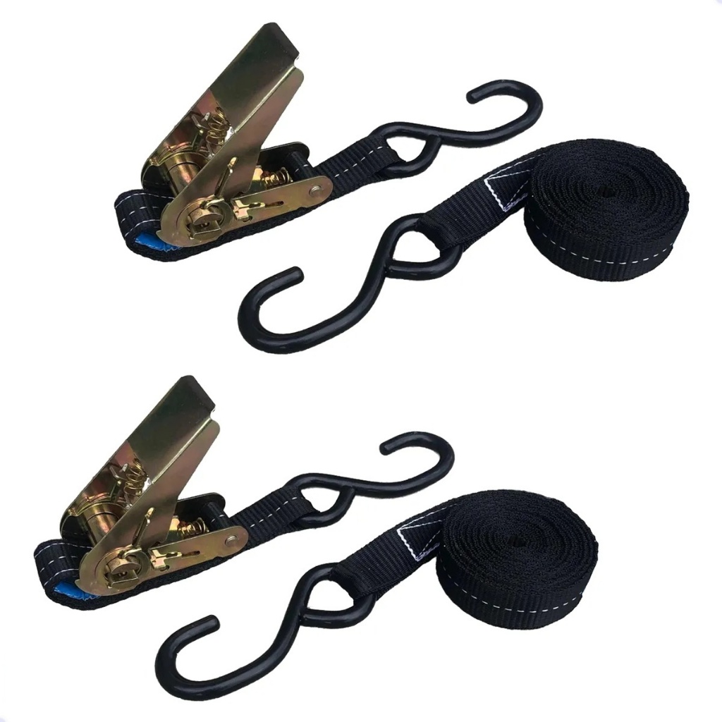 Moto De Agua Valonic Racoon - 2X 3m Eslingas Automáticas Con Carraca Y Gancho, 25mm, 300/600 Kg, Acolchado, EN-12195-2 - Cinchas De Amarre Con Trinquete, Para Sup Board O Moto, Negro Carraca