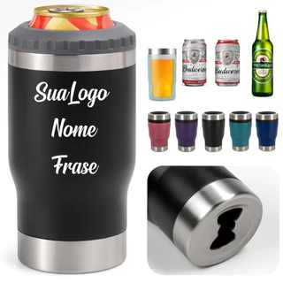 Copo Termico Inox 420ml Porta Lata Latinha Lonk neck cerveja Personalizado Nome logo Frase