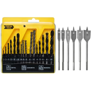 Jogo Kit De Brocas 16 Peças + Broca Chata Para Furadeira Parafusadeira