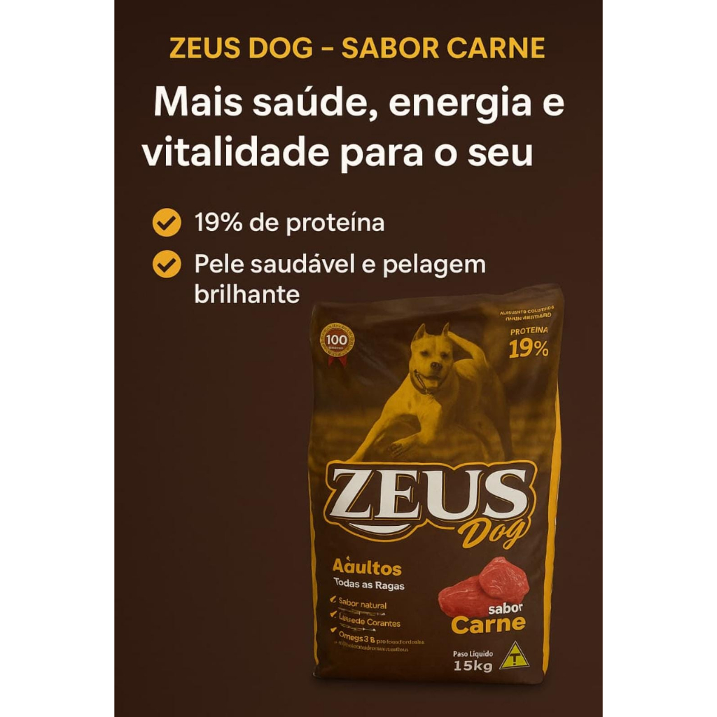 Ração Zeus Dog 19% Proteína – 15 kg | Nutrição Completa para Cães