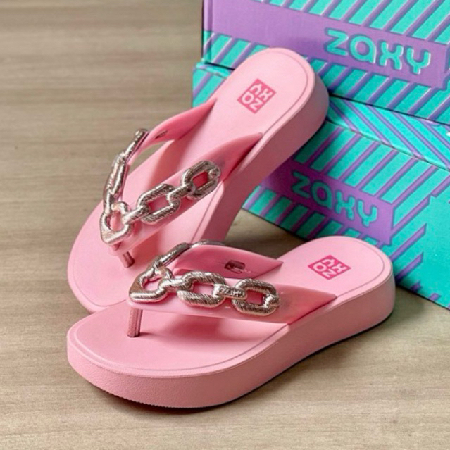 Sandália Infantil Flatform Dedo Zaxy Chain altura 2,5 cm 19168 Rosa ...