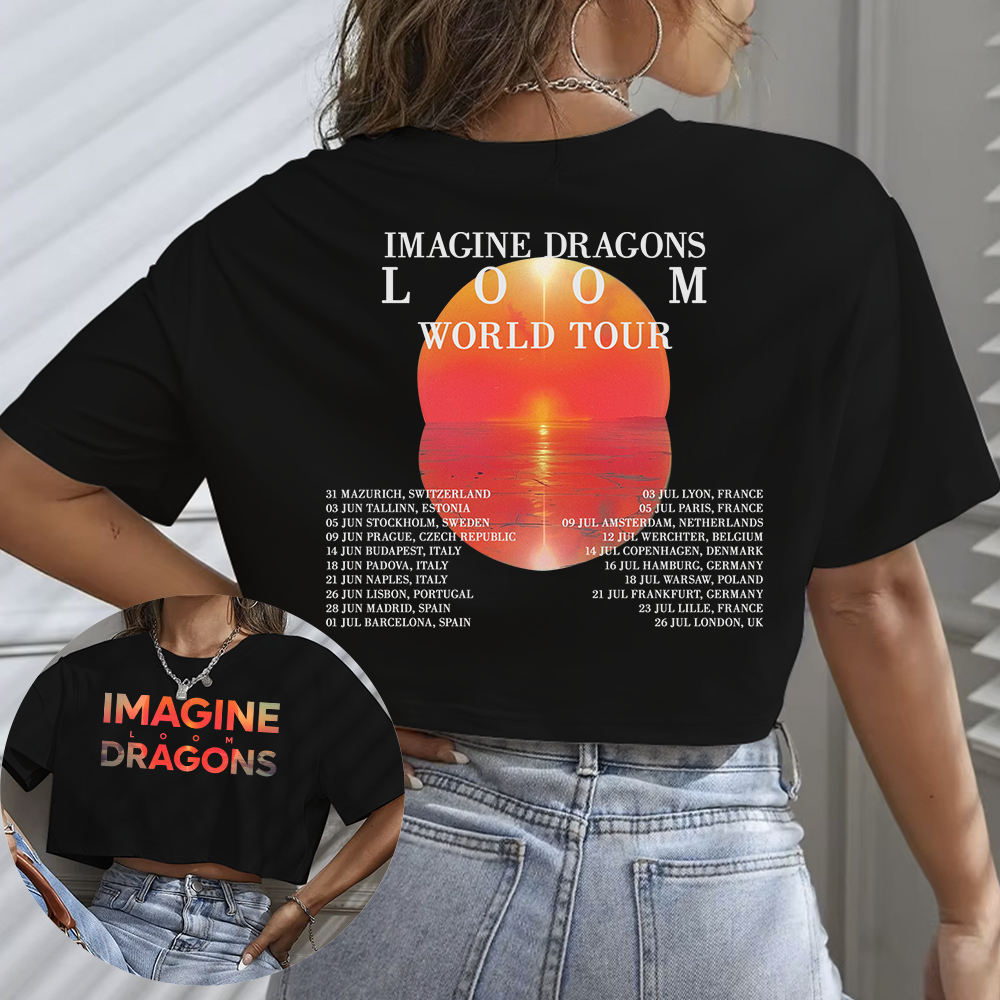 Blusa Cropped OVERSIZED T-shirt imagine dragons turne tour brasil loom ...