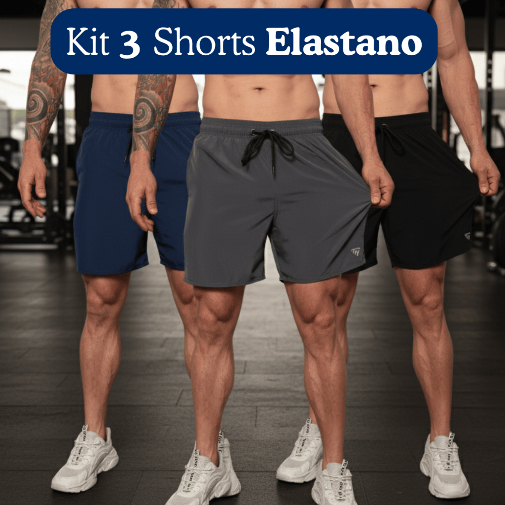 Kit 3 Shorts Masculino Elastano Flexível Confortável Corrida Academia Treino