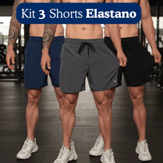 Kit 3 Shorts Masculino Elastano Flexível Confortável Corrida Academia Treino