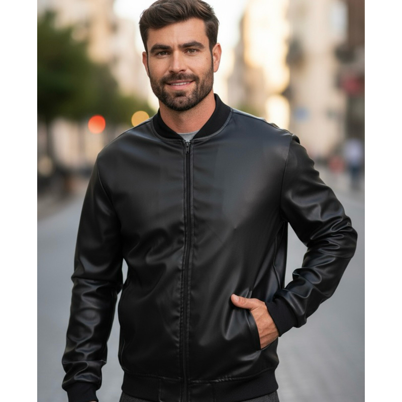 Jaqueta de Couro Masculina Gola Bomber Elegante Estilo Premium | Shopee ...