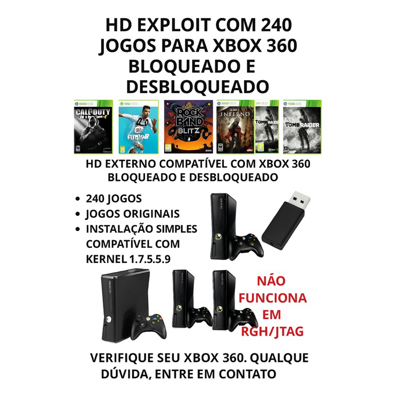 Exploit 240 Jogos Xbox 360 Original | Funciona em Bloqueado e ...