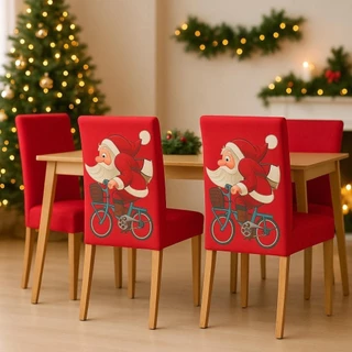 Kit 4 Capas de Cadeiras Mesa Posta Elasticas Natalinas Merry Christmas Papai Noel Feliz Natal
