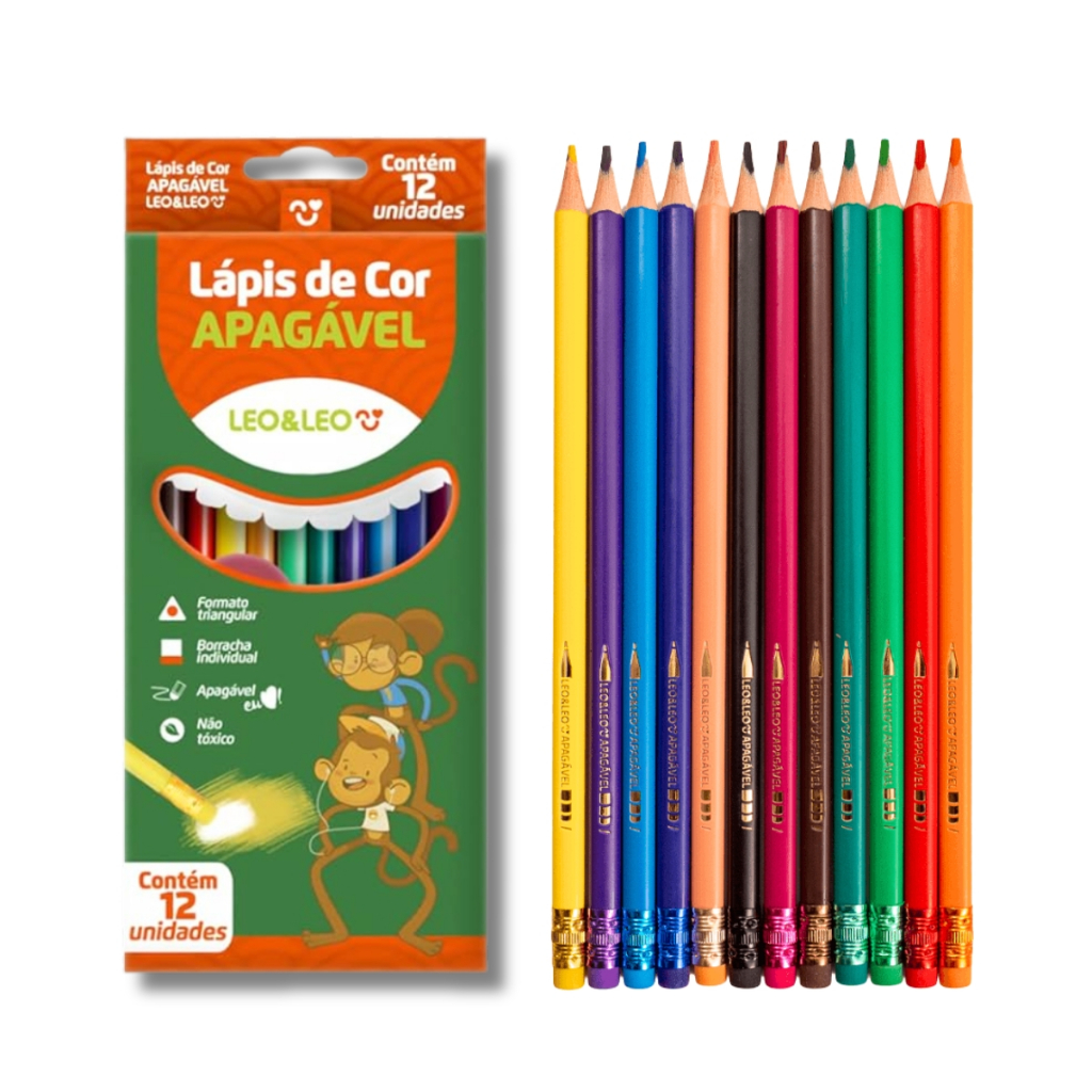 Lápis de Cor escolar Sextavado 48 36 24 12 Cores Leo&Leo | Shopee