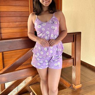 Pijama Feminino Verão Suede Alcinha Evasê Estampado Conjunto Baby Doll Short Doll em Oferta na Shopee