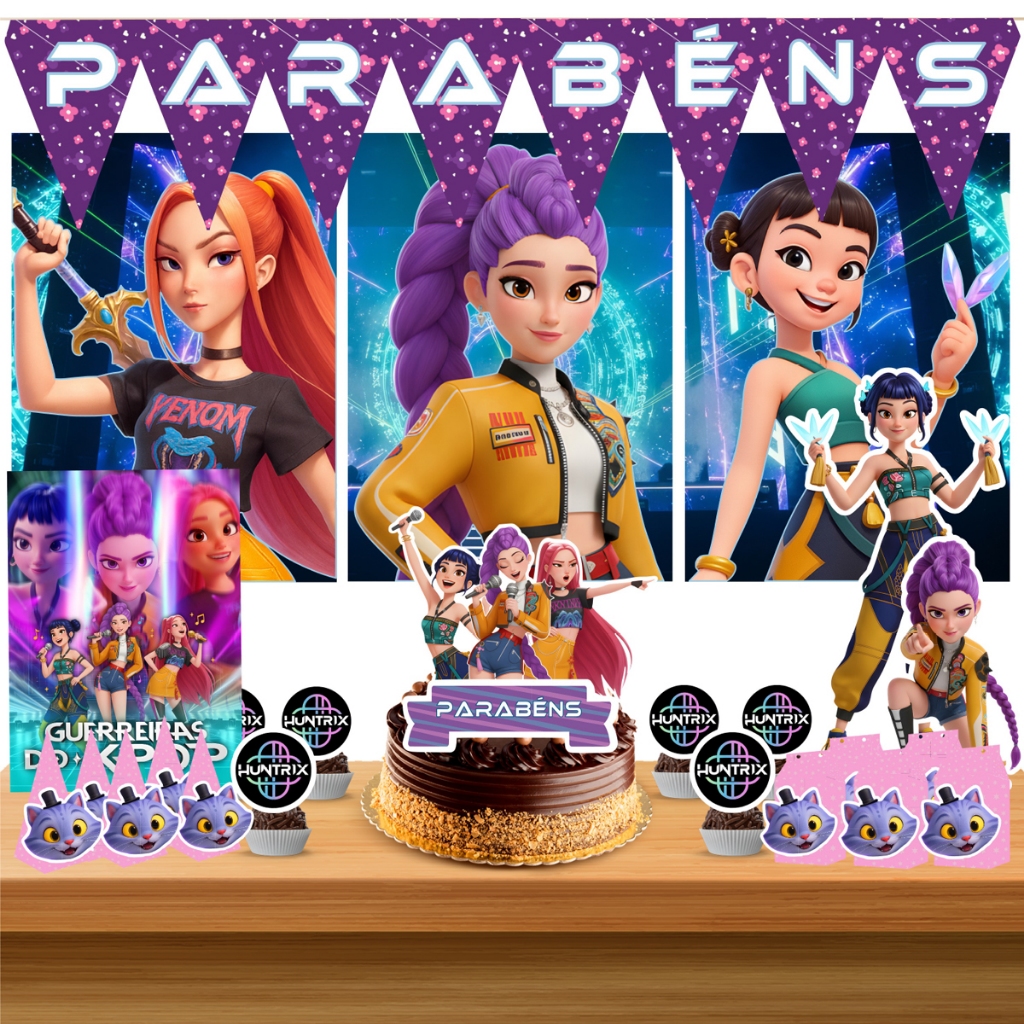Kit Festa Decoração Guerreiras do Kpop 2 Completa Monta Fácil 50 Itens ...