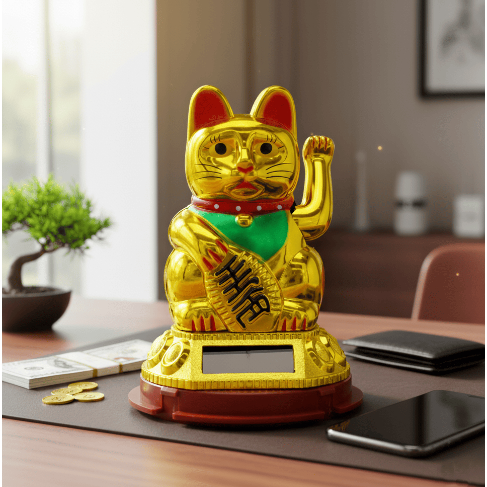 GATO DA SORTE Solar Dourado Atrai Prosperidade - Maneki Neko