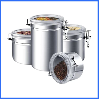 Kit 4 Potes herméticos de aço inoxidável com tampa transparente Potes para açúcar farinha doce