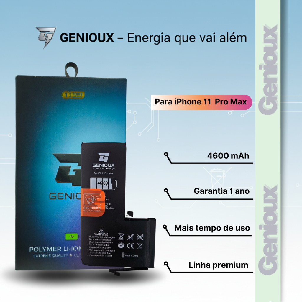 Bateria para iPhone 11 Pro Max GENIOUX ULTIMATE A2161 A2220 A2218
