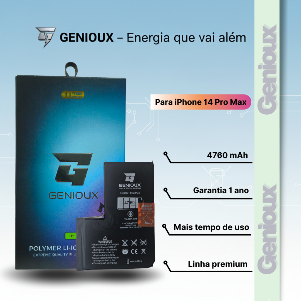 Bateria para iPhone 14 Pro Max GENIOUX ULTIMATE A2893 A2651 A2896