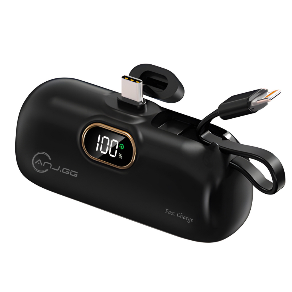 Mini Power Bank 5000mAh com Lightning e USB-C