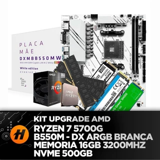 Kit Upgrade Ryzen 7 5700G + B550M BRANCA + 16GB DDR4 3200MHz + NVME 500GB COM SISTEMA INSTALADO