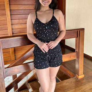 Pijama Feminino Verão Suede Alcinha com Botões Conjunto Short doll Estampado em Oferta na Shopee