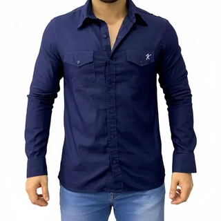 Camisa jeans manga longa social com botões