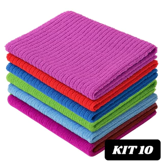 Kit 10 Panos De Limpeza Microfibra alta absorção Multiuso 30x30 para cozinha carro casa vidros