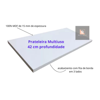 Prateleira Branca 100% MDF 42 cm Prof. com Revestimento Melamínico – Durável, Moderna e Multiuso