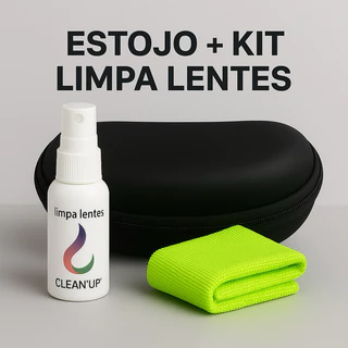 Estojo para Óculos + Kit Limpa Lentes | Spray Limpeza + Flanela Microfibra