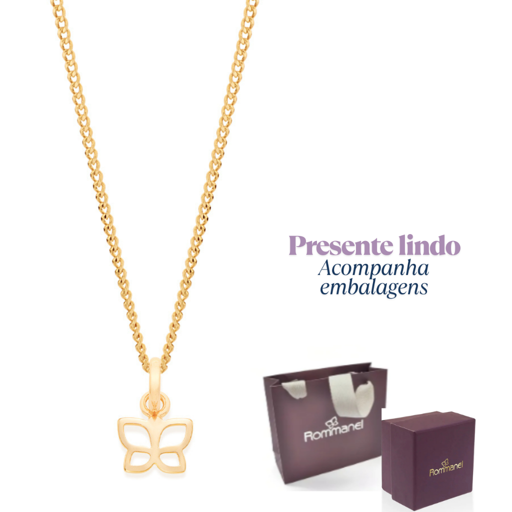 Presente Feminino Colar Com Pingente Borboleta Rommanel Banhado Ouro ...