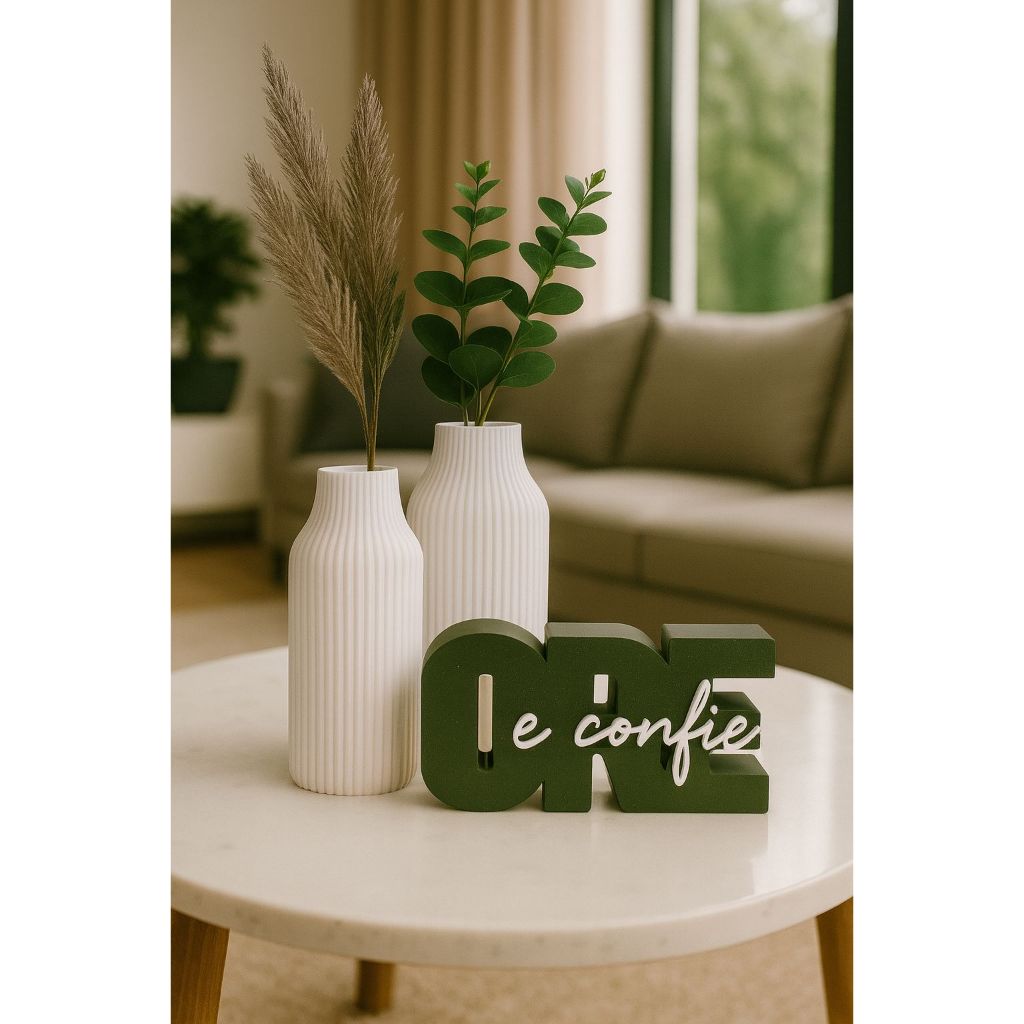 Kit Decorativo "Ore e Confie" com Vasos Minimalistas – Fé, Inspiração e Estilo para Sua Casa | Presente Religioso Mod