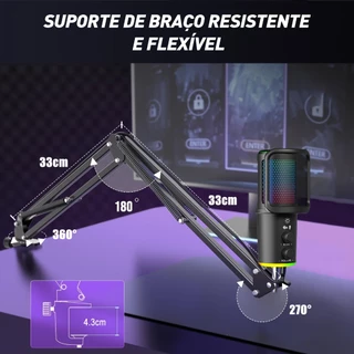 Microfone USB RGB Para Jogos, Transmissão Ao Vivo, Cantar - Compatível Com Computador E Celular