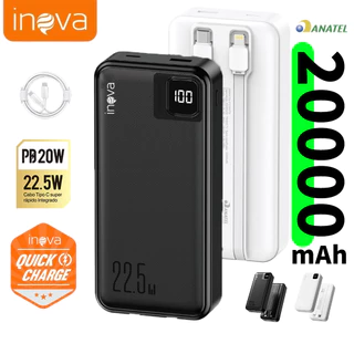Inova Carregador Portátil Power Bank Grande 20000mah Turbo 22.5W PD Rápido Com Display Portátil