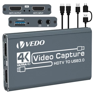 VEDO Placa De Captura De Vídeo Hdmi 4K Full Hd Usb3.0 60fps Para PS4 OBS Gravação De Jogos Streaming Ao Vivo Liga De Alu em Oferta na Shopee