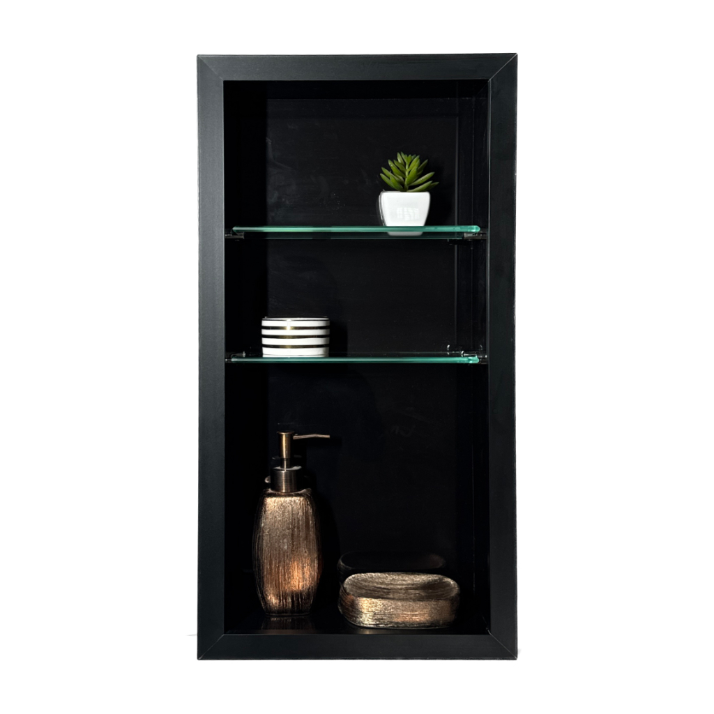 Nicho para Banheiro Box Preto Polido 60x30 com Prateleira em Vidro ...