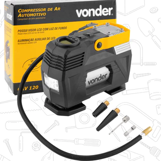 Compressor de Ar Vonder CAV 120w 12v Calibrador de Pneu Portátil e Digital para Carro e Moto
