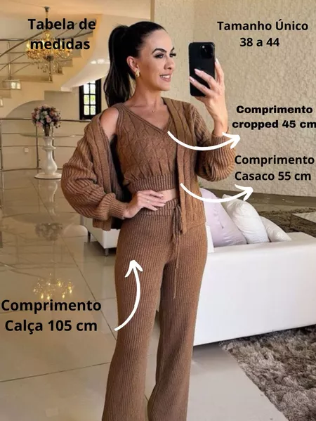 Conjunto Trijunto Feminino Inverno Tricot Mousse 3 Peças Elegante Mousse Premiun