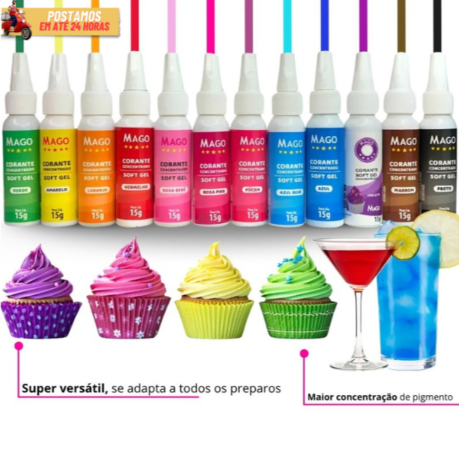 Corante Alimentício Soft Gel MAGO 15gr Para Bolos e Doces Vá