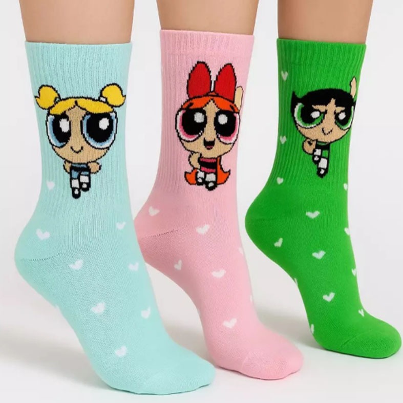Meias Divertidas Meia Meninas Super Poderosas Algodão Meia Cano Alto 35 ...