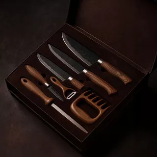 Kit Churrasco Premium 8 Peças com Cabo Preto – Facas de Alta Qualidade e Durabilidade