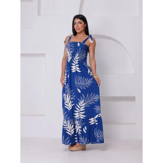 Vestido Longo de Alca estampado Floral Crepenho em Oferta na Shopee
