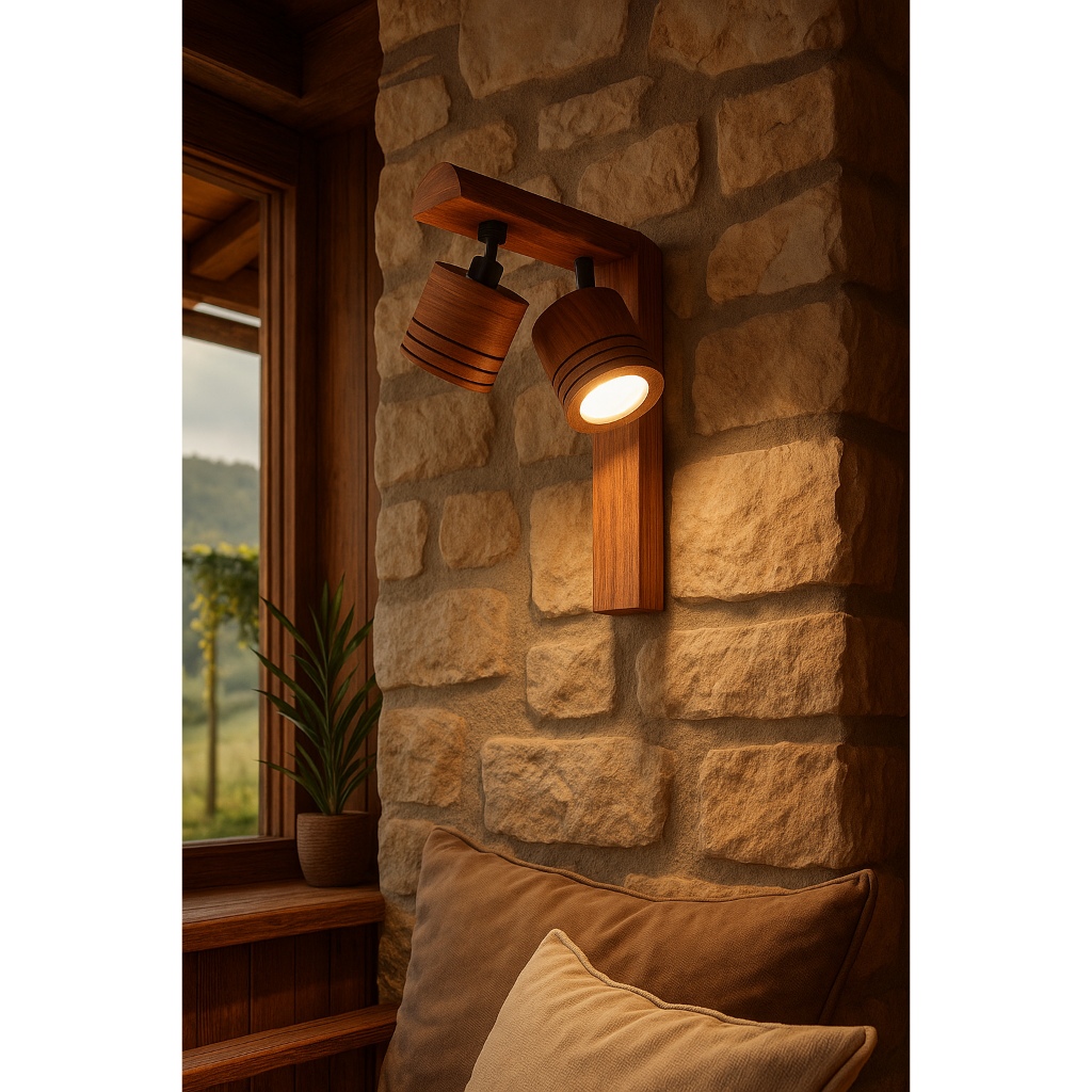 Luminária de Parede Dual Argel Spot 360 Madeira de Demolição Rústico Madeirado Elegante Branco Frio 6500K