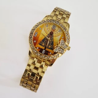 Relógio Nossa Senhora Aparecida Dourado Relógio Feminino Aparecida Imagem de Nossa Senhora